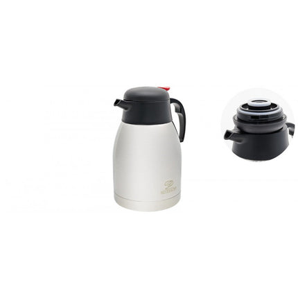 Meyerhoff Thermoskan 1.5L – RVS Isoleerkan – Dubbelwandig – Met Drukknop – Voor Koffie & Thee – Zwart/Zilver