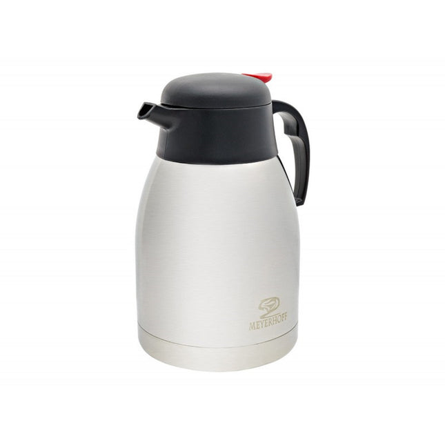 Meyerhoff Thermoskan 1.5L – RVS Isoleerkan – Dubbelwandig – Met Drukknop – Voor Koffie & Thee – Zwart/Zilver
