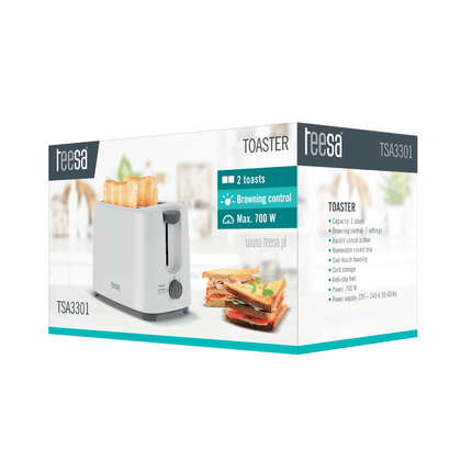 Teesa broodrooster voor 2 sneetjes brood 700 Watt wit TSA3301