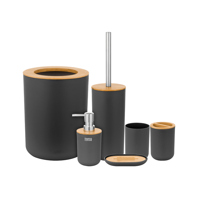 Teesa 6-delige badkamer accessoires set zwart/bamboo TSA0400-B