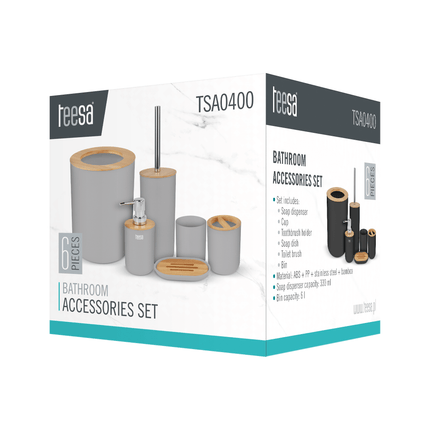 Teesa 6-delige badkamer accessoires set zwart/bamboo TSA0400-B