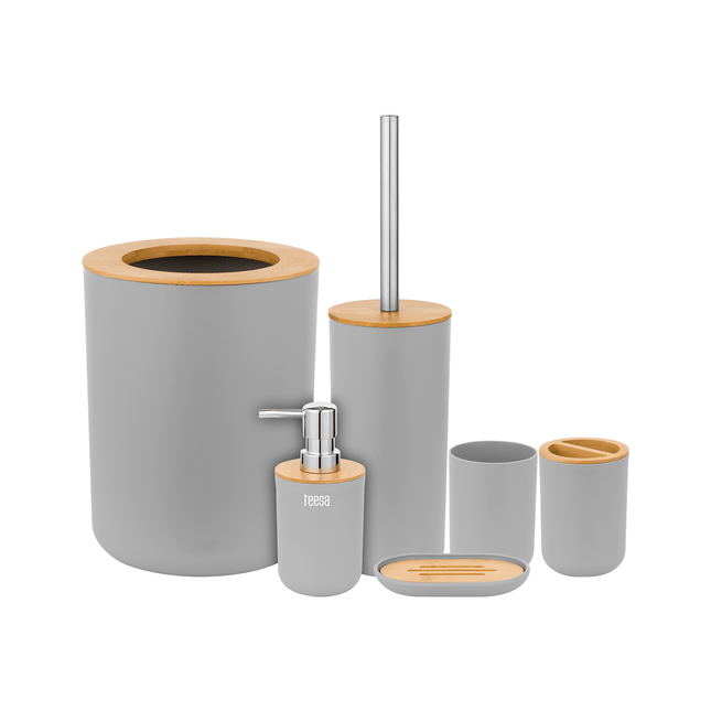Teesa 6-delige badkamer accessoires set grijs/bamboo TSA0400-G